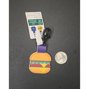 Aldi Quarter Holder Keychain Cheeseburger Faux Leather Purple Key Ring NWT